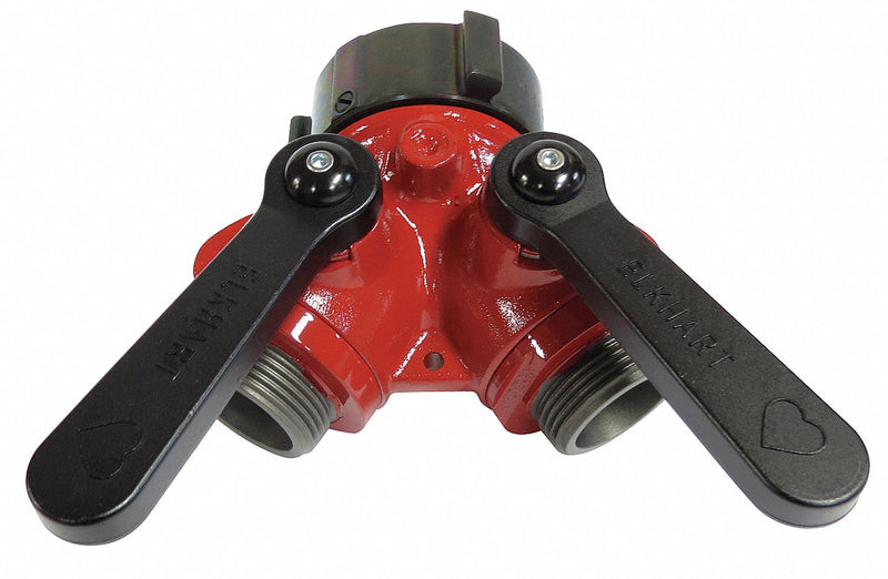 Elkhart Wye Fire Hose Ball Valve, Inlet Size 1 1/2 in FNST, Outlet Size 1-1/2 in x 1-1/2 in MNST x MNST - B-100-LA