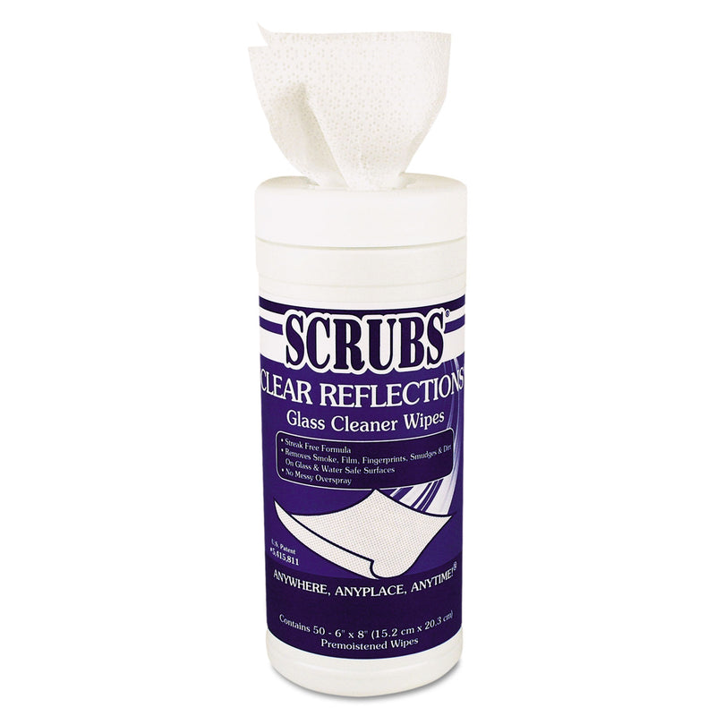 Scrubs Clear Reflections Glass/Surface Wipes, 6 X 8, 50/Canister, 6 Cans/Carton - ITW98556CT