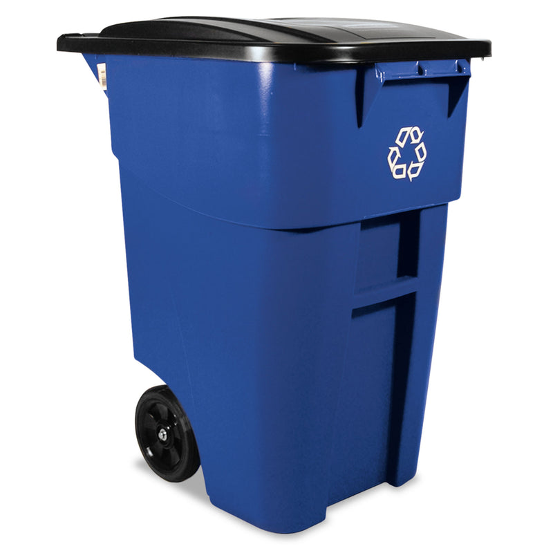 Rubbermaid Brute Recycling Rollout Container, Square, 50 Gal, Blue - RCP9W2773BLU
