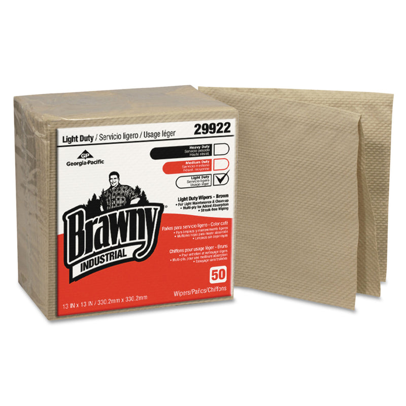 Georgia-Pacific Brawny Industrial 3-Ply Paper Wipers, Quarterfold, 13X13, Brown, 50/Pk, 12/Ct - GPC29922