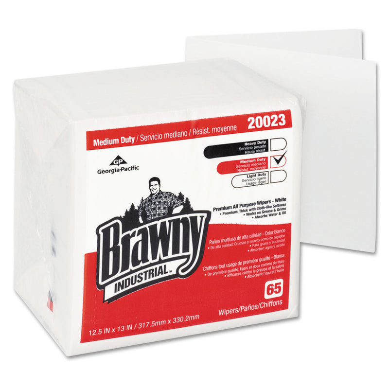 Georgia-Pacific Brawny Industrial Medium Duty Drc Wipers, Quarterfold, 12 1/2 X 13, White, 65/Pk - GPC20023