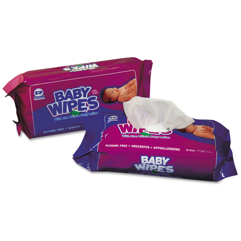Royal Baby Wipes Refill Pack, Scented, White, 80/Pack, 12 Packs/Carton - RPPRPBWSR80