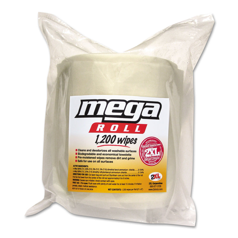 2XL Gym Wipes Mega Roll Refill, 8 X 8, White, 1200/Roll, 2 Rolls/Carton - TXLL420