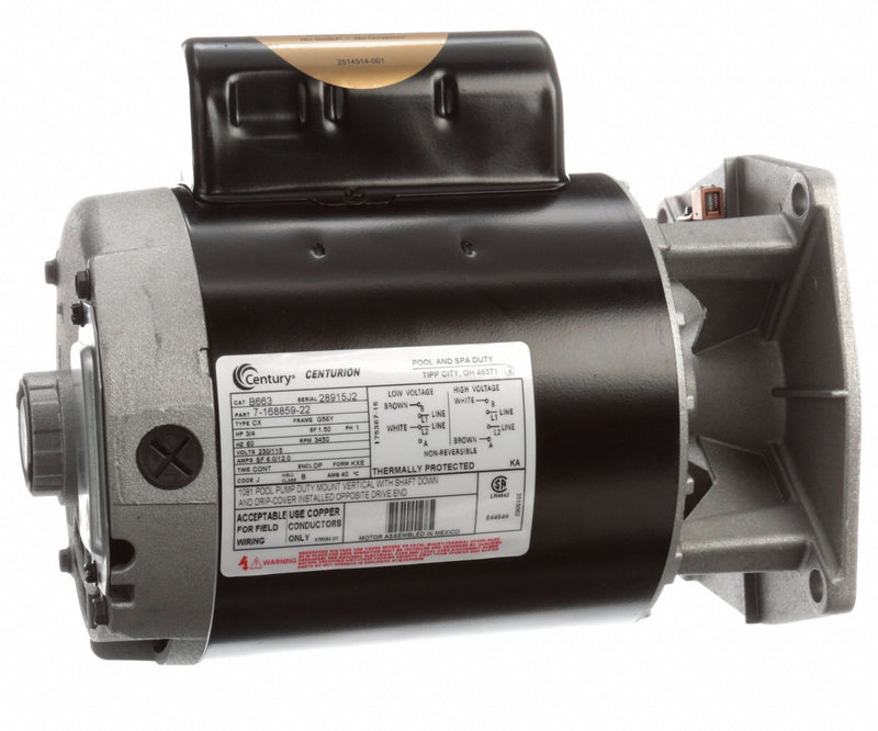 Century 3/4 HP Pool and Spa Pump Motor, Permanent Split Capacitor, 115/230V, 56Y Frame - B663