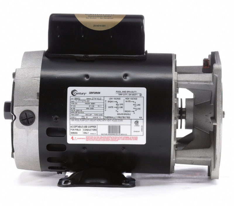 Century 3/4 HP Pool and Spa Pump Motor, Permanent Split Capacitor, 115/230V, 56Y Frame - B662