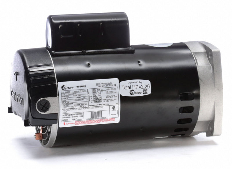 Century 1-1/2; 1/6 HP Square Flange Pool Pump Motor, Capacitor-Start/Run, 3450/1725 Nameplate RPM, 230 Volta - B2983