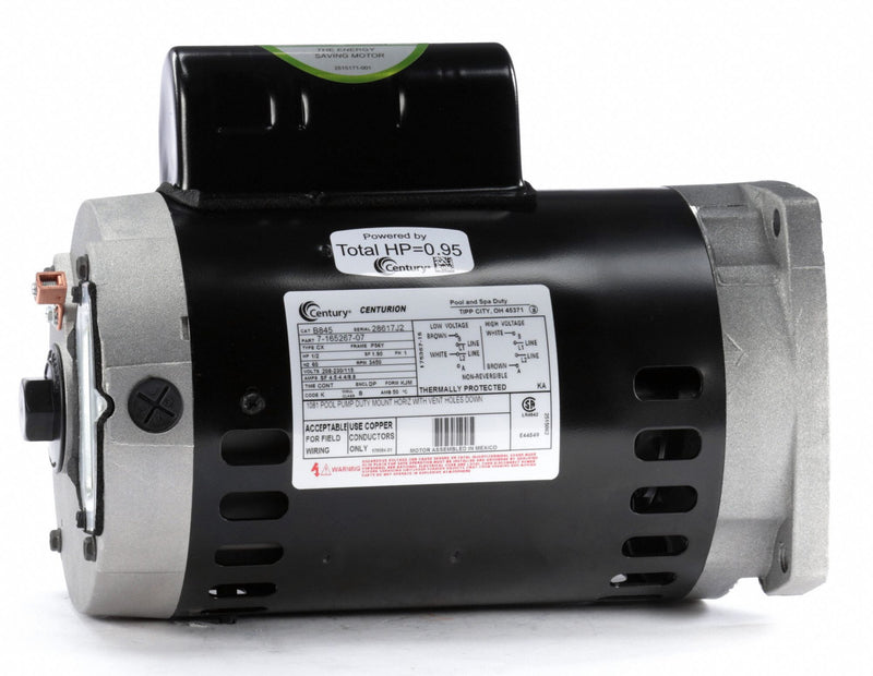 Century 1/2 HP Pool and Spa Pump Motor, Permanent Split Capacitor, 115/208-230V, 56Y Frame - B845