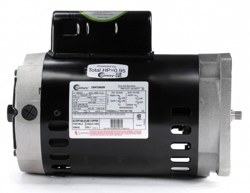 Century 1/2 HP Pool and Spa Pump Motor, Permanent Split Capacitor, 115/208-230V, 56Y Frame - B845