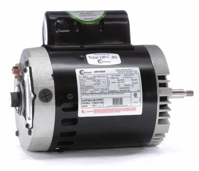 Century 1/2 HP Pool and Spa Pump Motor, Permanent Split Capacitor, 115/208-230V, 56J Frame - B657