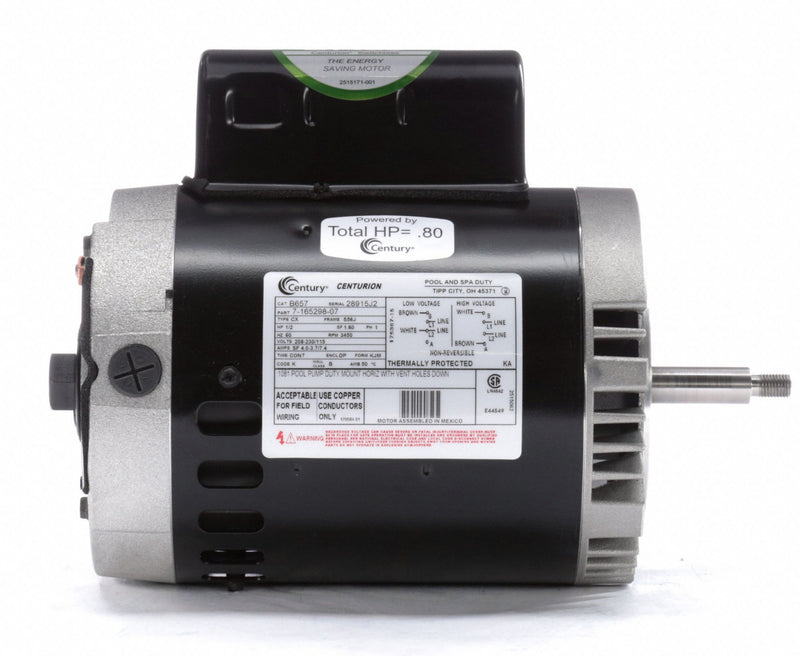 Century 1/2 HP Pool and Spa Pump Motor, Permanent Split Capacitor, 115/208-230V, 56J Frame - B657