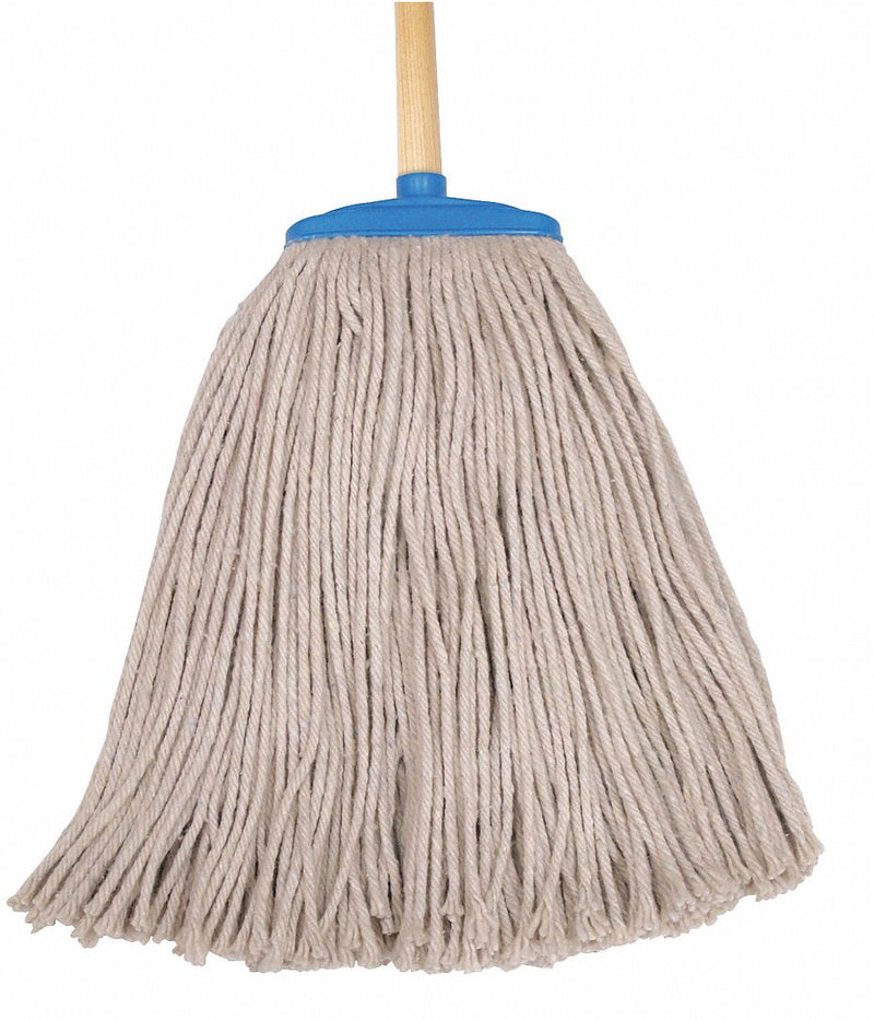 Tough Guy Cotton String Wet Mop Head and Handle, Screw On, Beige, 60 in Handle Length - 16W218
