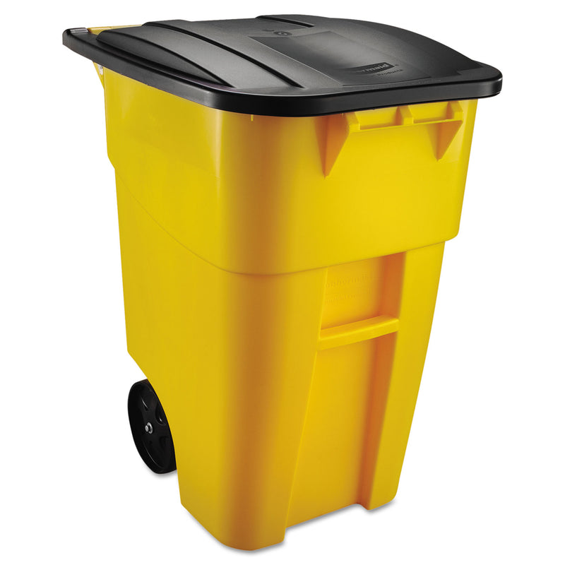 Rubbermaid Brute Rollout Container, Square, Plastic, 50 Gal, Yellow - RCP9W27YEL