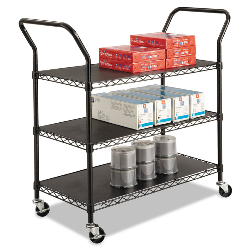 Safco Wire Utility Cart, Three-Shelf, 43.75W X 19.25D X 40.5H, Black - SAF5338BL