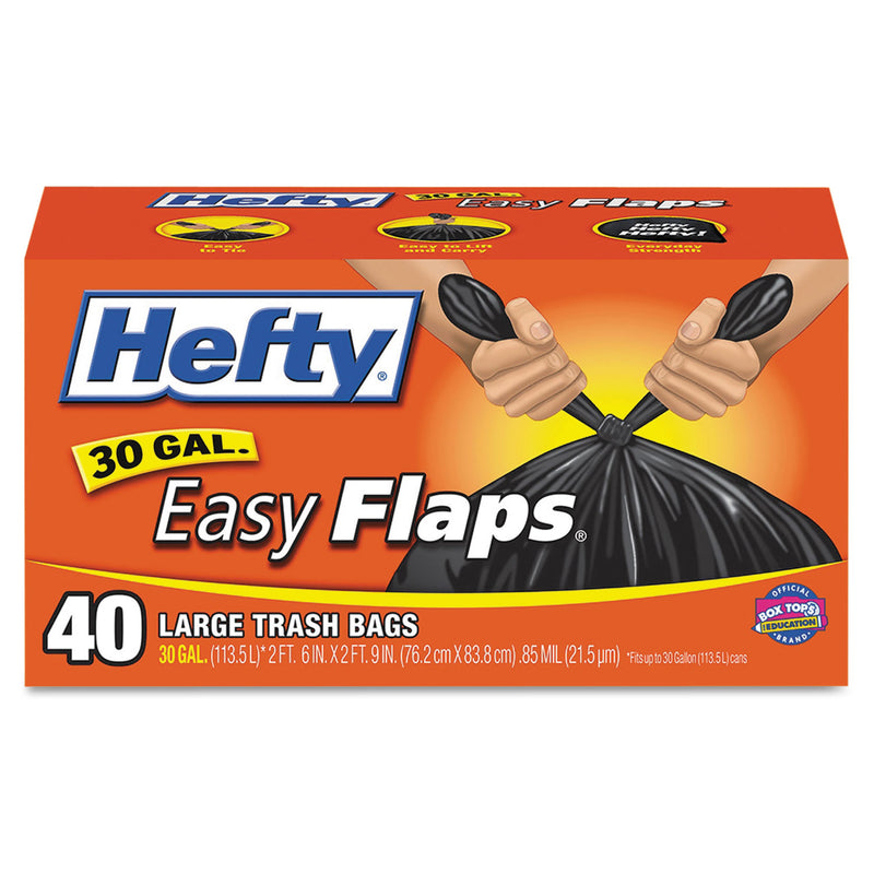 Hefty Easy Flaps Trash Bags, 30 Gal, 0.85 Mil, 30" X 33", Black, 240/Carton - RFPE27744CT