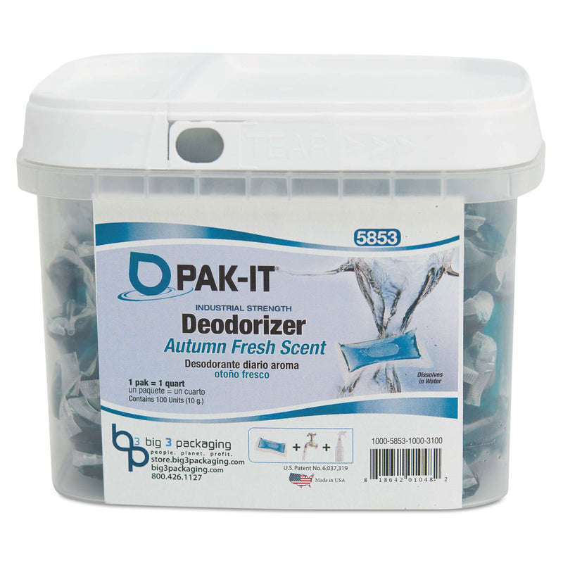 PAK-IT Industrial-Strength Deodorizer, Autumn Fresh, 100 Pak-Its/Tub, 4 ...
