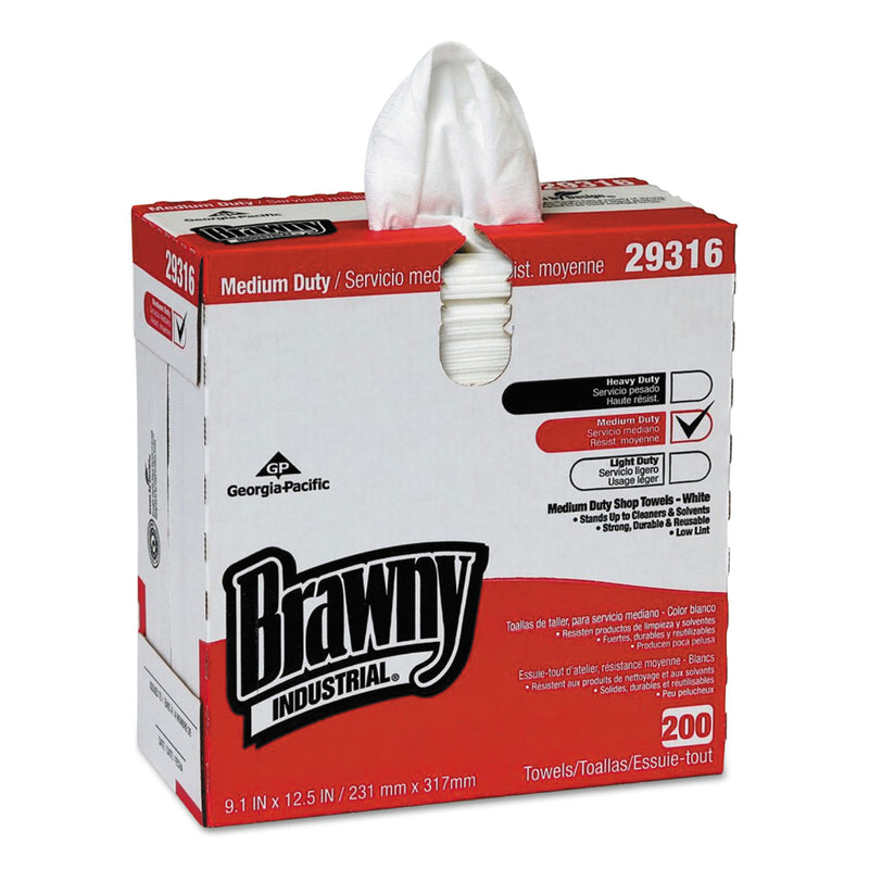 Georgia-Pacific Brawny Industrial Lightweight Shop Towel, 9 1/10" X 12 1/2", White, 2000/Carton - GPC29316CT