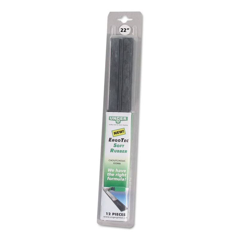 Unger Ergotec Replacement Squeegee Blades, 16 Inches, Black Rubber, Soft, 12/Pack - UNGRT40