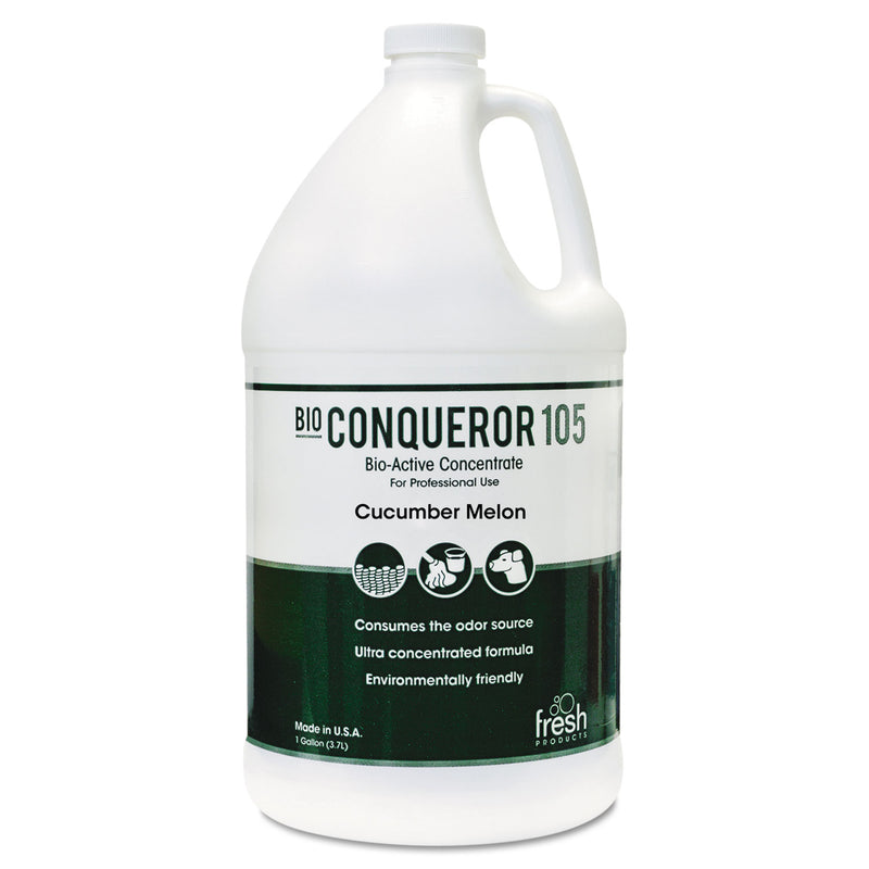 Fresh Products Bio Conqueror 105 Enzymatic Odor Counteractant Concentrate, Cucumber Melon, 1 Gal, 4/Carton - FRS1BWBCMF