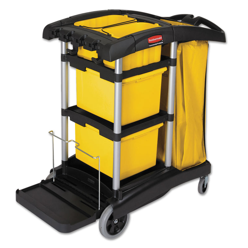 Rubbermaid Hygen M-Fiber Healthcare Cleaning Cart, 22W X 48.25D X 44H, Black/Yellow/Silver - RCP9T73
