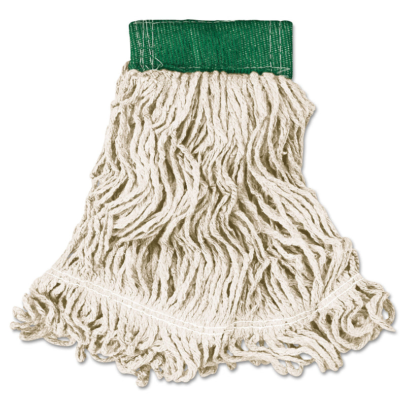 Rubbermaid Super Stitch Looped-End Wet Mop Head, Cotton/Synthetic, Medium, Green/White - RCPD252WHI