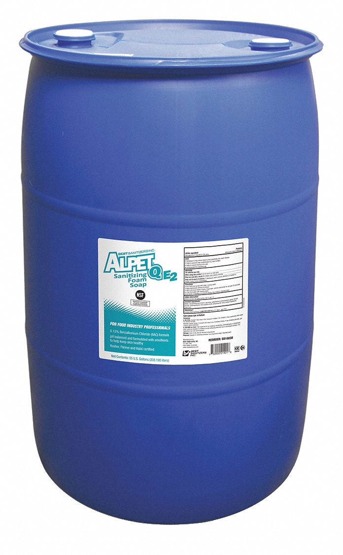 Best Sanitizers Unscented, Foam, Hand Soap, 55 gal, Drum, Alpet Q E2 - SO10038