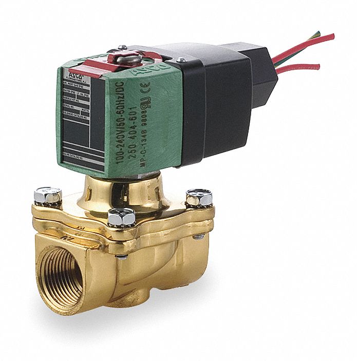 Redhat 100 to 240V AC/DC Brass Solenoid Valve, Normally Closed, 3/8" Pipe Size - 8210P093