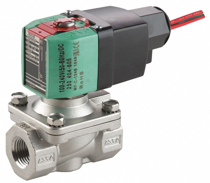 Redhat 100 to 240V AC/DC Stainless Steel Solenoid Valve, Normally Closed, 1/2" Pipe Size - 8210P087