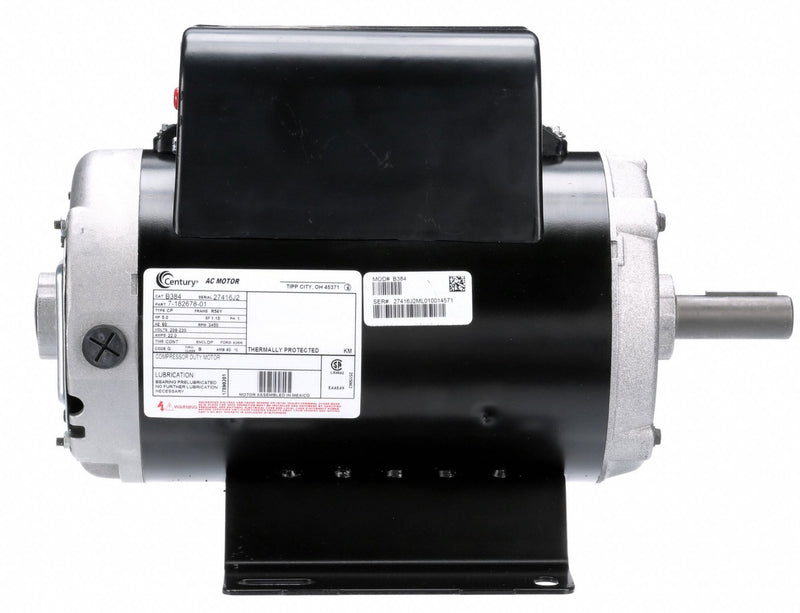 Century 5 HP Light Duty Air Compressor Motor,Capacitor-Start/Run,3450 Nameplate RPM,208-230 Voltage - B384