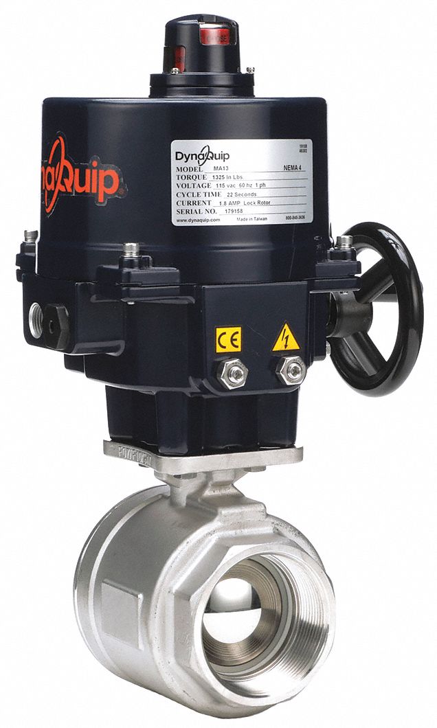 Dynaquip 316 Stainless Steel Electronic Actuated Ball Valve, 3 in Pipe Size, 120V AC Voltage - E2S2AAJE02