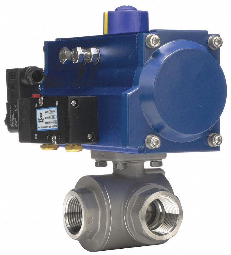 Dynaquip 1 in Double Acting Pneumatic Actuated Ball Valve, 1-Piece - PYSA5AJDA075A