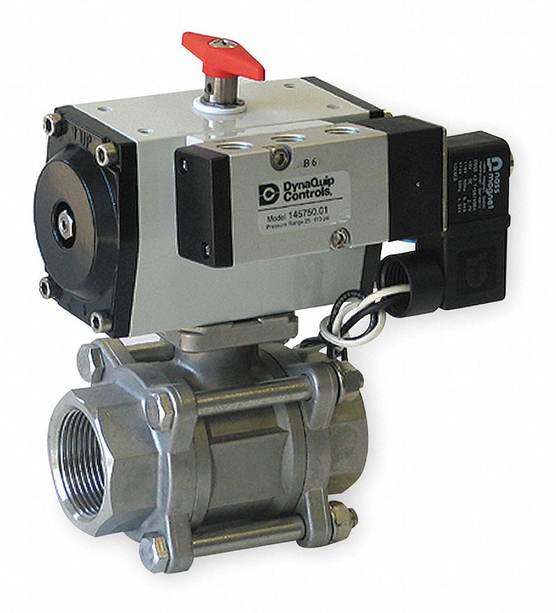Dynaquip 1 1/2 in Spring Return - Fail Close Pneumatic Actuated Ball Valve, 3-Piece - P3S27AJSR07510A