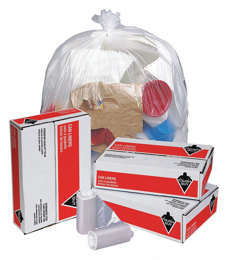 Tough Guy Trash Bag, 12 to 16 gal., HDPE, Coreless Roll, Clear, PK 1000 - 5XL46