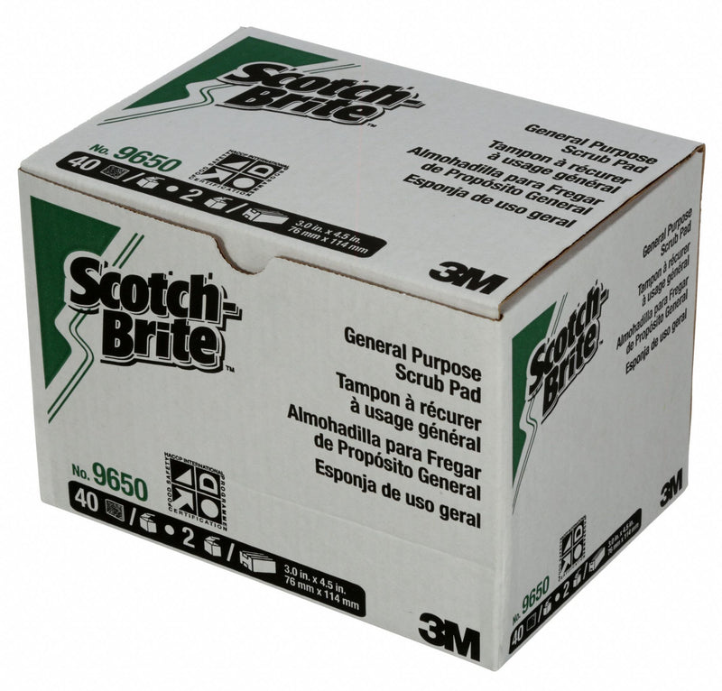 3M 4 1/2 in x 3 in Synthetic Fiber Scouring Pad, Green, 80PK - 9650