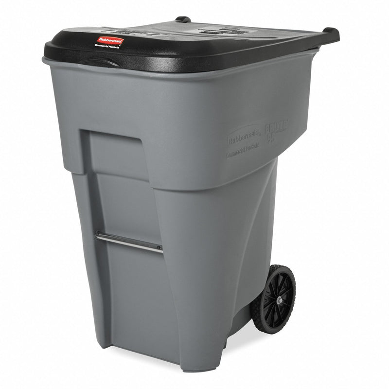 Rubbermaid 95 gal Rectangular Rollout Trash Can, Plastic, Gray - FG9W2200GRAY