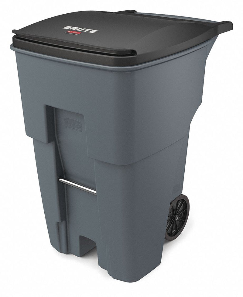 Rubbermaid 95 gal Rectangular Rollout Trash Can, Plastic, Gray - FG9W2200GRAY