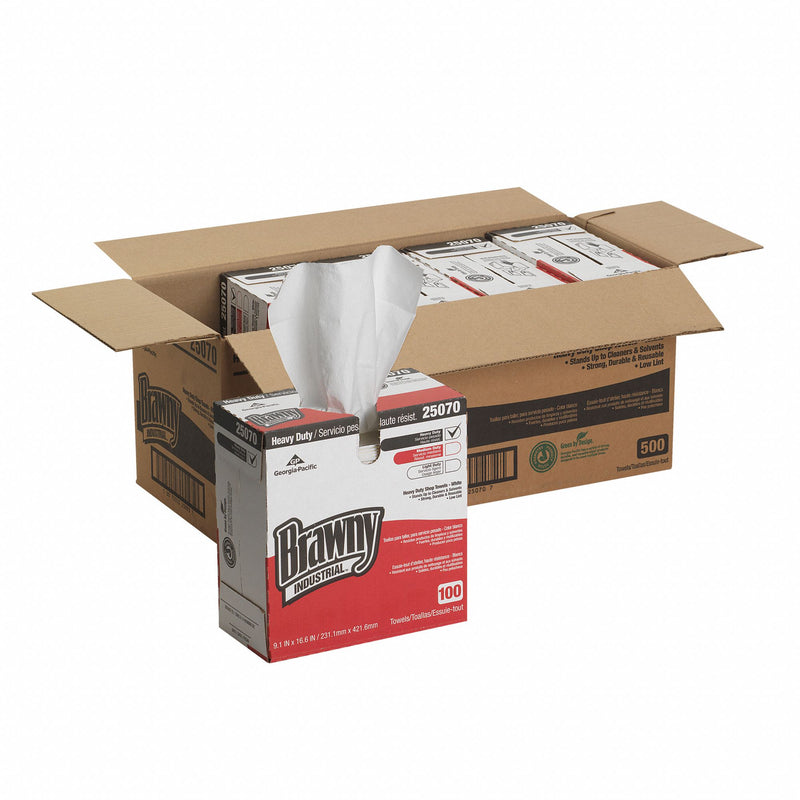 Georgia-Pacific Dry Wipe, Brawny(R) Professional H700, 9 in x 16-1/2 in, Number of Sheets 100, White, PK 5 - 25070