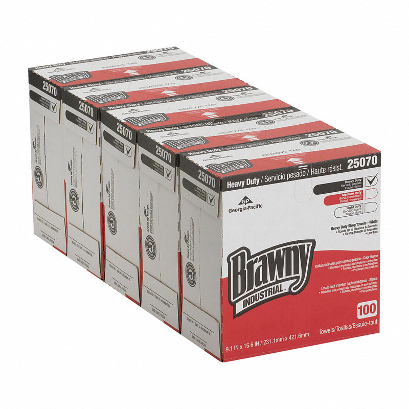 Georgia-Pacific Dry Wipe, Brawny(R) Professional H700, 9 in x 16-1/2 in, Number of Sheets 100, White, PK 5 - 25070