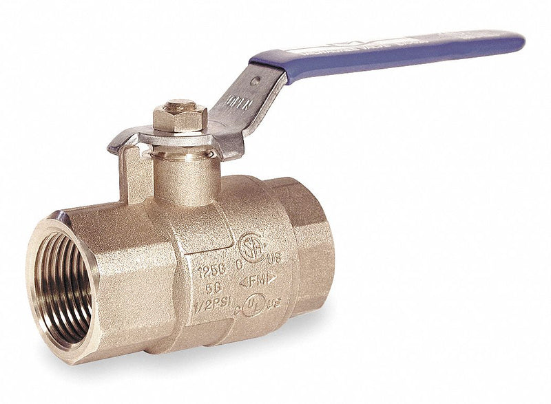 Milwaukee Valve Ball Valve, Brass, Inline, 2-Piece, Pipe Size 1/4 in, Connection Type FNPT x FNPT - BA-475BMS 1/4