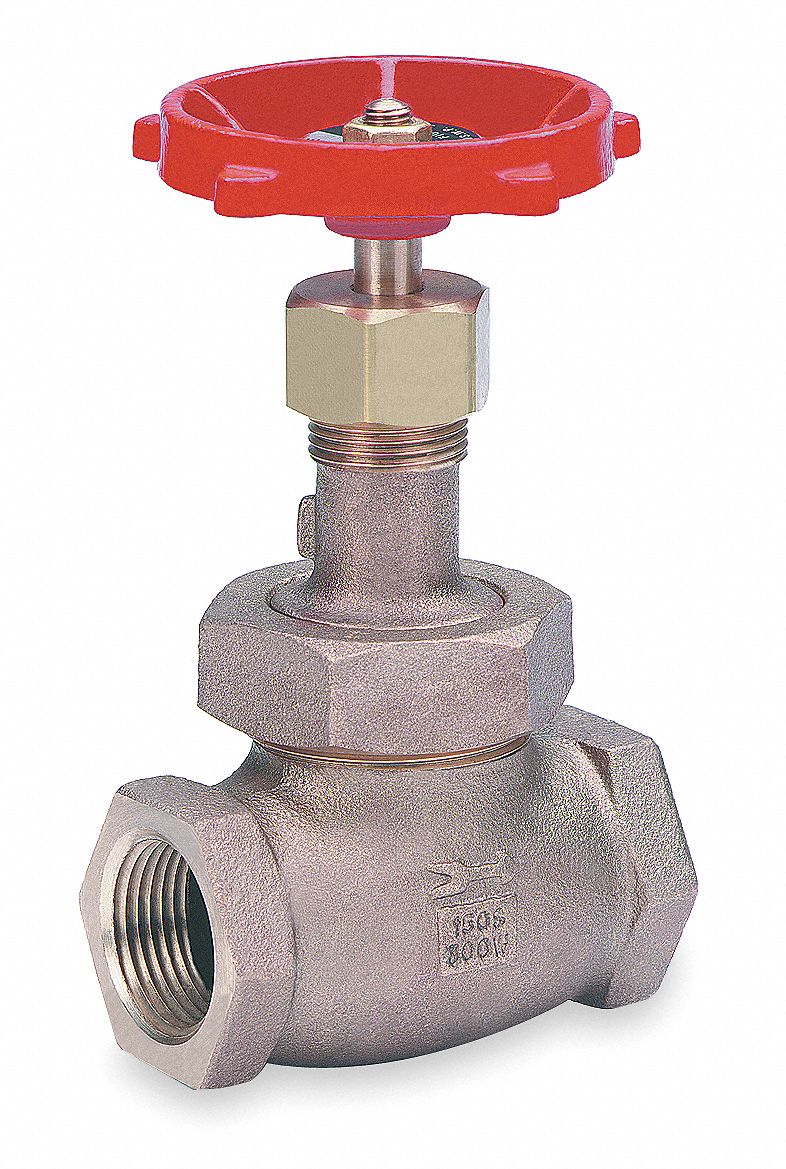Milwaukee Valve Class 150 Globe Valve, FNPT x FNPT, Bronze, 1 1/4 in Pipe Size - Valves - 590T 1 1/4