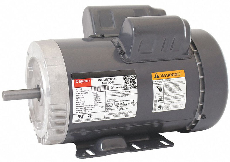 Dayton 1 1/2 HP, General Purpose Motor, Capacitor-Start/Run, 1725 Nameplate RPM, 115/208-230 Voltage - 1K082