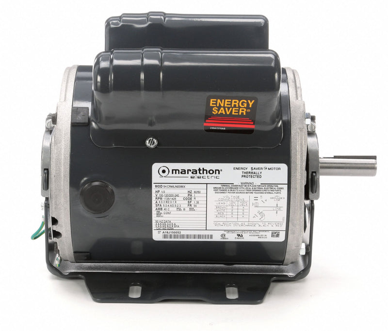 Marathon Motors 1/3 HP, General Purpose Motor, Capacitor-Start/Run, 1725 Nameplate RPM, 120/240 Voltage - 5KCR46JN0086X