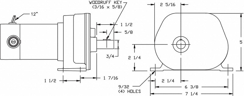 Dayton DC Gearmotor 12VDC, Nameplate RPM: 20, Max. Torque: 150.0 in.-lb., Enclosure: TENV - 1LPK4