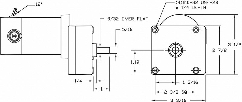 Dayton DC Gearmotor 90VDC, Nameplate RPM: 47 RPM, Max. Torque: 26.0 in-lb, Enclosure: TENV - 1LPW4