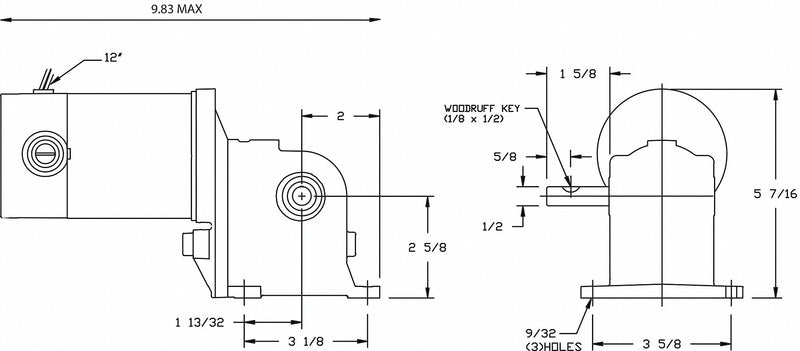Dayton DC Gearmotor 90VDC, Nameplate RPM: 24 RPM, Max. Torque: 102.0 in-lb, Enclosure: TENV - 1LRB2
