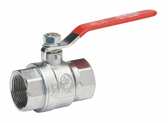 Top Brand Ball Valve, Chrome-Plated Brass, Inline, 2-Piece, Pipe Size 1 1/4 in - 107-826-CP