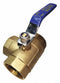 Top Brand Ball Valve, Brass, 3-Way, 2-Piece, Pipe Size 1/2 in, Connection Type FNPT x FNPT x FNPT - 1PZA1