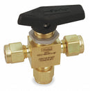 Parker Mini Ball Valve, Brass, 3-Way, 1-Piece, Tube Size 1/4 in, Connection Type Comp. x Comp. x Comp. - 4A-MB4XPFA-BP
