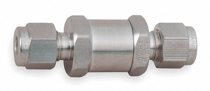 Parker Check Valve, 1/8 in, Single, Inline Poppet, 316 Stainless Steel, Compression x Compression - 2A-C2L-10-SS