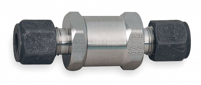 Parker Check Valve, 3/8 in, Single, Inline Poppet, 316 Stainless Steel, Compression x Compression - 6Z-C6L-10-SS