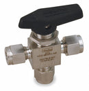 Parker Mini Ball Valve, 316 Stainless Steel, 3-Way, 1-Piece, Pipe Size 1/4 in, Tube Size 1/4 in - 4A-MB4XPFA-SSP